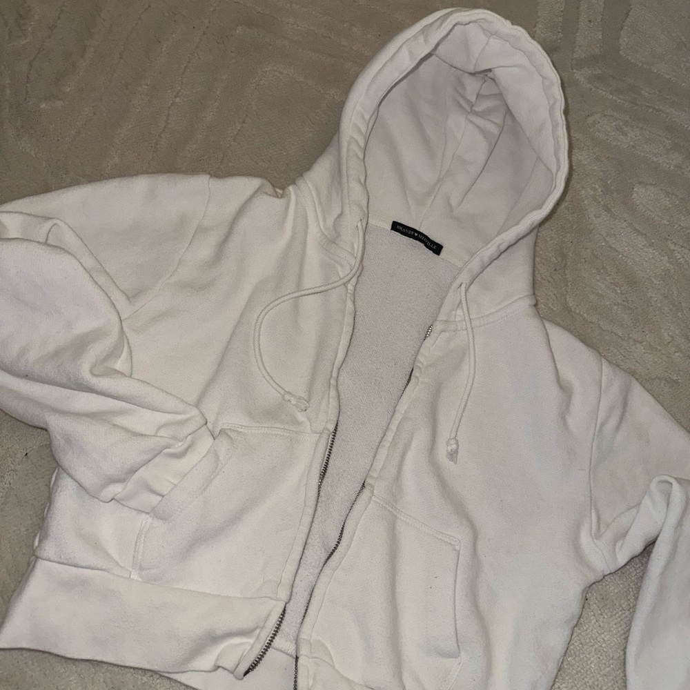 Brandy Melville White Zip-Up Hoodie